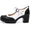 imageDADAWEN Womens Leather Classic Mary Jane Ankle Strap Round Toe Mid Heel Platform Pumps Oxfords Dress ShoesBlackWhite