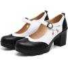 imageDADAWEN Womens Leather Classic Mary Jane Ankle Strap Round Toe Mid Heel Platform Pumps Oxfords Dress ShoesBlackWhite