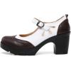imageDADAWEN Womens Leather Classic Mary Jane Ankle Strap Round Toe Mid Heel Platform Pumps Oxfords Dress ShoesBrownWhite
