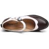 imageDADAWEN Womens Leather Classic Mary Jane Ankle Strap Round Toe Mid Heel Platform Pumps Oxfords Dress ShoesBrownWhite