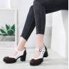 imageDADAWEN Womens Leather Classic Mary Jane Ankle Strap Round Toe Mid Heel Platform Pumps Oxfords Dress ShoesBrownWhite
