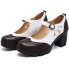 imageDADAWEN Womens Leather Classic Mary Jane Ankle Strap Round Toe Mid Heel Platform Pumps Oxfords Dress ShoesBrownWhite