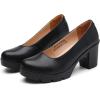 imageDADAWEN Womens Leather Classic Platform Mid Heel Round Toe Oxfords Dress Pumps Office Party Wedding Shoes Black US Size 65