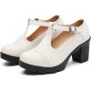 imageDADAWEN Womens Leather Classic TStrap Platform Chunky MidHeel Mary Jane Square Toe Oxfords Dress Pump ShoesBeige