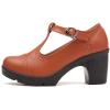 imageDADAWEN Womens Leather Classic TStrap Platform Chunky MidHeel Mary Jane Square Toe Oxfords Dress Pump ShoesBrown