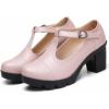 imageDADAWEN Womens Leather Classic TStrap Platform Chunky MidHeel Mary Jane Square Toe Oxfords Dress Pump ShoesLight Pink