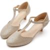 imageDADAWEN Womens Closed Toe TStrap Buckle Low Heel Party Bridal Wedding Dress Pump ShoesGold