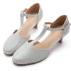 imageDADAWEN Womens Closed Toe TStrap Buckle Low Heel Party Bridal Wedding Dress Pump ShoesSilver