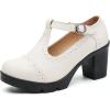 imageDADAWEN Womens Leather Classic TStrap Platform Chunky MidHeel Mary Jane Square Toe Oxfords Dress Pump ShoesBeige