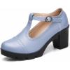 imageDADAWEN Womens Leather Classic TStrap Platform Chunky MidHeel Mary Jane Square Toe Oxfords Dress Pump ShoesLight Grey