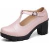 imageDADAWEN Womens Leather Classic TStrap Platform Chunky MidHeel Mary Jane Square Toe Oxfords Dress Pump ShoesLight Pink