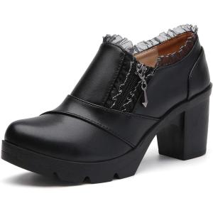 imageDADAWEN Womens Casual Zipper Lace Platform MidHeel Square Toe Oxfords Dress ShoesBlack