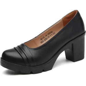 imageDADAWEN Womens Classic Leather Platform MidHeel Round Toe Mary Jane Oxfords Dress Pumps ShoesBlack