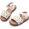 imageDADAWEN Girls Summer Beach Water Sandals Soft Sole TStrap Flat Sandal ToddlerLittle KidFlowerWhite