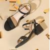 imageDADAWEN Womens Open Toe Ankle Strap Glitter Low Block Chunky Heels Sandals Party Dress Pumps ShoesBlack