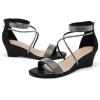 imageDADAWEN Womens Open Toe Ankle Strap Glitter Rhinestones Low Wedge Sandals Party Wedding Dress Pumps ShoesBlack