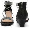 imageDADAWEN Womens Open Toe Ankle Strap Glitter Rhinestones Low Wedge Sandals Party Wedding Dress Pumps ShoesBlack