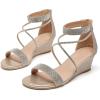 imageDADAWEN Womens Open Toe Ankle Strap Glitter Rhinestones Low Wedge Sandals Party Wedding Dress Pumps ShoesGold