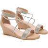 imageDADAWEN Womens Open Toe Ankle Strap Glitter Rhinestones Low Wedge Sandals Party Wedding Dress Pumps ShoesNude