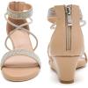 imageDADAWEN Womens Open Toe Ankle Strap Glitter Rhinestones Low Wedge Sandals Party Wedding Dress Pumps ShoesNude