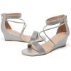 imageDADAWEN Womens Open Toe Ankle Strap Glitter Rhinestones Low Wedge Sandals Party Wedding Dress Pumps ShoesSilver