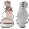 imageDADAWEN Womens Open Toe Ankle Strap Glitter Rhinestones Low Wedge Sandals Party Wedding Dress Pumps ShoesSilver