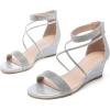 imageDADAWEN Womens Open Toe Ankle Strap Glitter Rhinestones Low Wedge Sandals Party Wedding Dress Pumps ShoesSilver