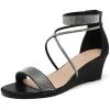 imageDADAWEN Womens Open Toe Ankle Strap Glitter Rhinestones Low Wedge Sandals Party Wedding Dress Pumps ShoesBlack