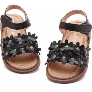imageDADAWEN Girls Summer Beach Water Sandals Soft Sole TStrap Flat Sandal ToddlerLittle KidFlowerBlack