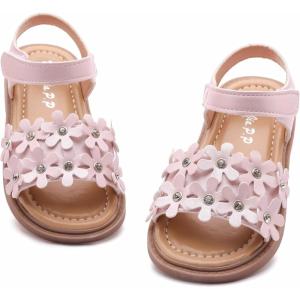 imageDADAWEN Girls Summer Beach Water Sandals Soft Sole TStrap Flat Sandal ToddlerLittle KidFlowerPink