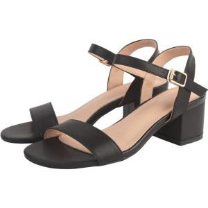imageDADAWEN Womens Open Toe Ankle Strap Glitter Low Block Chunky Heels Sandals Party Dress Pumps ShoesBlack