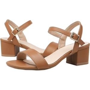 imageDADAWEN Womens Open Toe Ankle Strap Glitter Low Block Chunky Heels Sandals Party Dress Pumps ShoesBrown