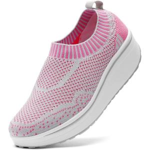 imageDADAWEN Womens Slip On Breathable Walking Shoes Comfort Fitness Wedge Platform Sneakers SizeUS5US12Grey