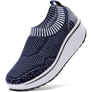imageDADAWEN Womens Slip On Breathable Walking Shoes Comfort Fitness Wedge Platform Sneakers SizeUS5US12Navy