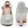 imageDADAWEN Womens Round Toe Platform MidHeel Mary Jane Shoes Office Work Bridal Wedding Party Dress Pump ShoesSilver
