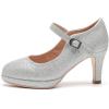 imageDADAWEN Womens Round Toe Platform MidHeel Mary Jane Shoes Office Work Bridal Wedding Party Dress Pump ShoesSilver