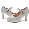 imageDADAWEN Womens Round Toe Platform MidHeel Mary Jane Shoes Office Work Bridal Wedding Party Dress Pump ShoesSilver