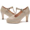 imageDADAWEN Womens Platform Mid Heel Mary Jane Closed Toe Dress Pumps TStrap Comfortable Round Toe Work Party Bridal Wedding ShoesGold