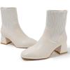 imageDADAWEN Womens Elastic Chelsea Boots Chunky Block Heel Ankle BootiesCream White