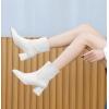 imageDADAWEN Womens Elastic Chelsea Boots Chunky Block Heel Ankle BootiesCream White