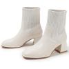 imageDADAWEN Womens Elastic Chelsea Boots Chunky Block Heel Ankle BootiesCream White