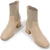 imageDADAWEN Womens Elastic Chelsea Boots Chunky Block Heel Ankle BootiesNude