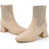 imageDADAWEN Womens Elastic Chelsea Boots Chunky Block Heel Ankle BootiesNude