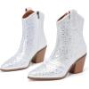 imageDADAWEN Womens Rhinestone Boots Sparkly Cowgirl Boots Western Cowboy Boots for Women Pointed Toe Block Chunky Heel Ankle Booties