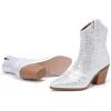 imageDADAWEN Womens Rhinestone Boots Sparkly Cowgirl Boots Western Cowboy Boots for Women Pointed Toe Block Chunky Heel Ankle Booties