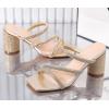 imageDADAWEN Womens Rhinestone Heeled Sandals Square Toe Strappy Chunky Block Heels for Women Comfortable Wedding Party Dress Pumps ShoesGold