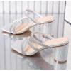 imageDADAWEN Womens Rhinestone Heeled Sandals Square Toe Strappy Chunky Block Heels for Women Comfortable Wedding Party Dress Pumps ShoesSilver