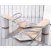 imageDADAWEN Womens Rhinestone Heeled Sandals Square Toe Strappy Chunky Block Heels for Women Comfortable Wedding Party Dress Pumps ShoesSilver