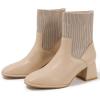 imageDADAWEN Womens Elastic Chelsea Boots Chunky Block Heel Ankle BootiesNude
