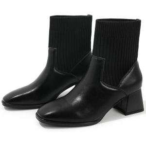 imageDADAWEN Womens Elastic Chelsea Boots Chunky Block Heel Ankle BootiesBlack
